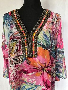 NWT MELISSA PAGE Havana Blooming Paisley floral colorful bohemian top. Size L